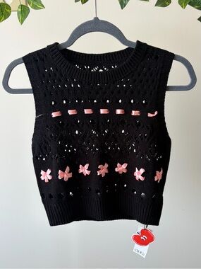 New Cider Coquette Bow Knit Sweater Vest Black Pink Y2K 🍒